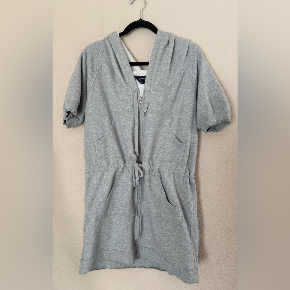 Norma Kamali XL Heather Gray Sweatshirt Hoodie Drawstring Waist Extra Pockets